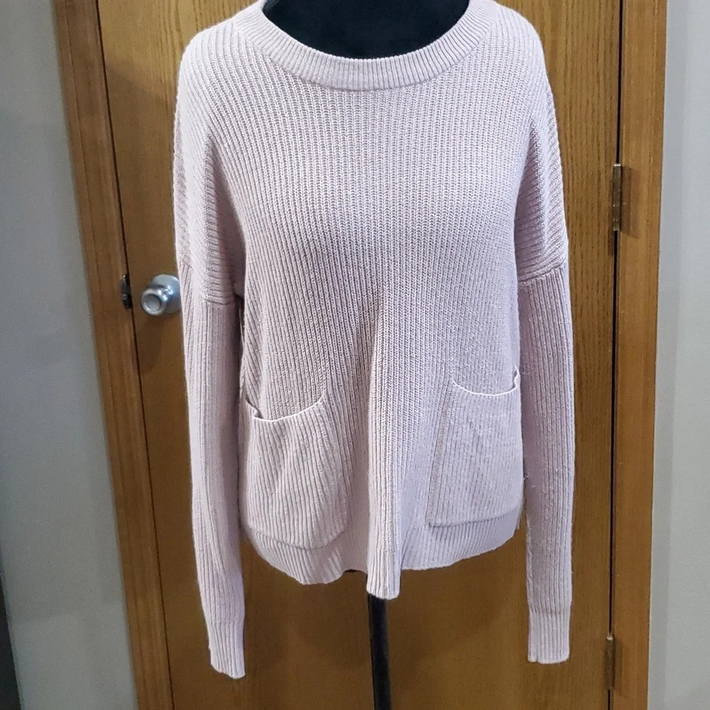 Madewell soft pink ribbed pocket sweater